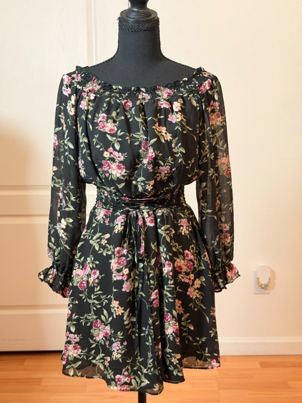 Forever 21 Whimsigoth Black Floral Off-Shoulder Dress Sz M